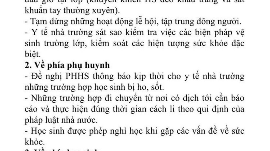 Thông báo về một số biện pháp cấp thiết phòng chống Covid trong nhà trường