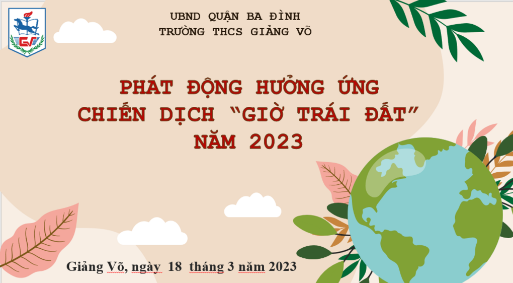 Học sinh trường THCS Giảng Võ tích cực hưởng ứng chiến dịch "Giờ trái đất" năm 2023