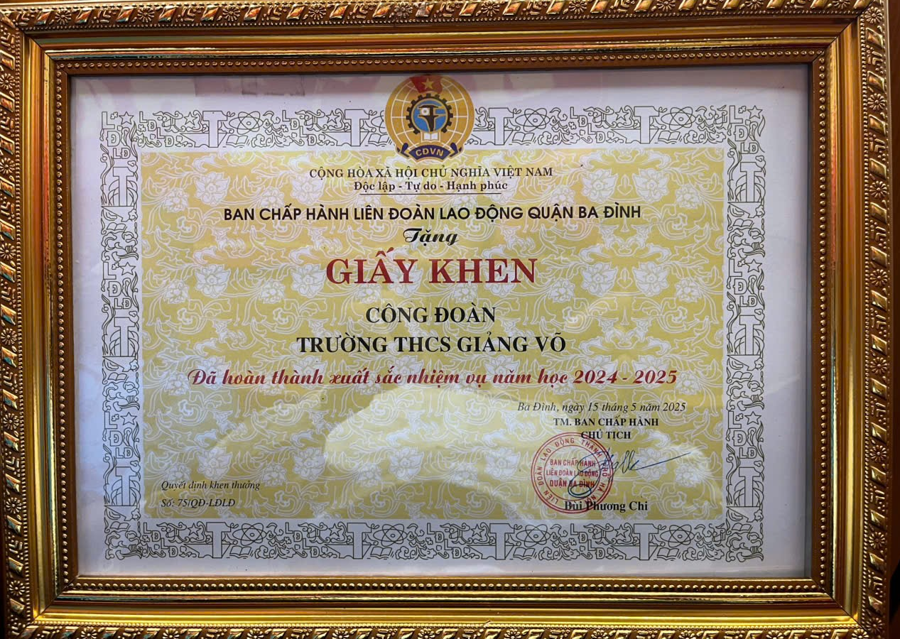 Công đoàn trường THCS Giảng Võ – Tập thể xuất sắc với những tấm gương tiêu biểu trong phong trào thi đua năm học 2024 – 2025